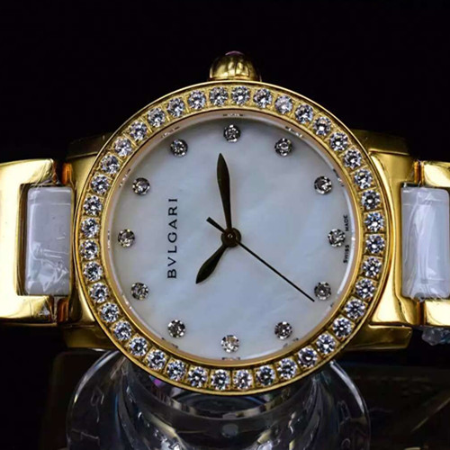 寶格麗精鋼316帶有天然白陶瓷黃金 女士腕錶錶帶