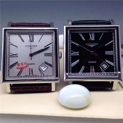 浪琴Longines經典複刻系列1968方形複古腕錶瑞士石英機芯白色錶盤羅馬數字藍寶石水晶鏡面