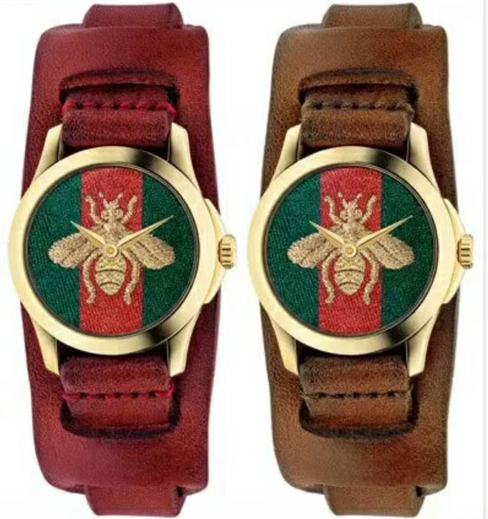 古馳Gucci  G-Timeless真皮女錶 錶面為手工刺繡 壹錶兩帶 精致獨特