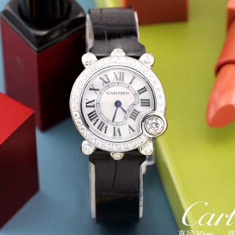 卡地亞Cartier藍氣球一款不用把頭調時間的腕錶女錶牛皮錶帶