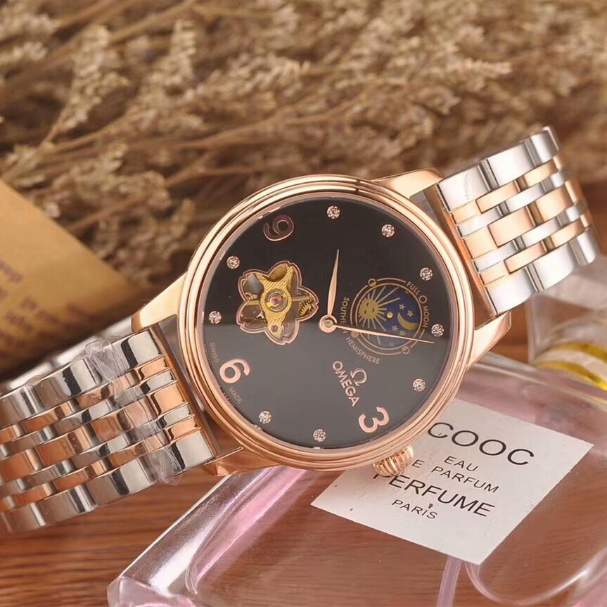 歐米茄精緻優雅女裝機械腕錶搭載全自動機械機芯礦物質强化玻璃尺寸34mm厚度11mm