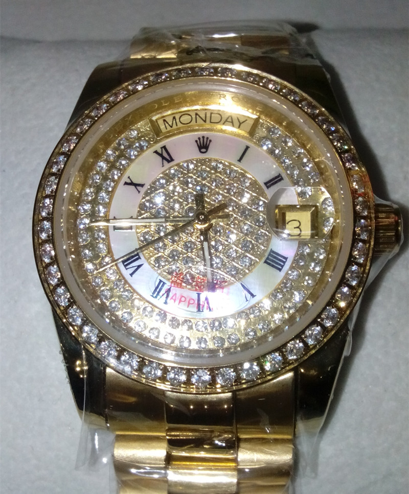 ROLEX勞力士星期日曆型手錶自動機械豪華立體鑲鉆寶石男士手錶