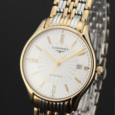 時尚浪琴LONGINES瑰麗系列 玫瑰金精鋼錶帶全自動機械白面鉆石條丁刻度男錶