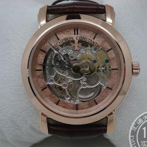 V.C/江詩丹頓手錶全鏤空玫瑰金殼雕花機芯全自動機械錶皮帶男錶