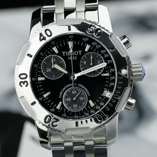 天梭 手錶PRS200全鋼高精6針日曆計時 石英 碼錶男錶T17.1.486.55（黑色底