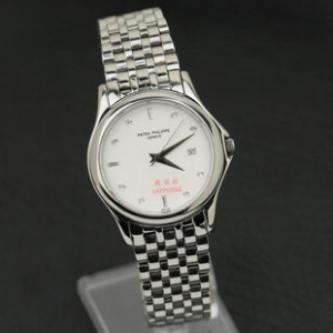 百達翡麗 全精鋼白底簡約商務男士手錶女錶情侶錶 日本進口石英錶