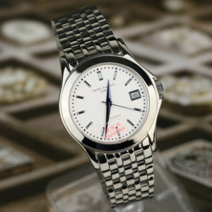 百達翡麗 白底簡約風格精鋼3針男士手錶 藍針高精全自動機械男錶 瑞士機芯