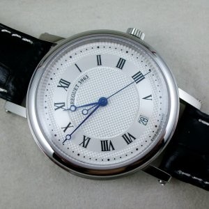 瑞士機芯 寶璣 精鋼殼3針日曆精密自動機械錶男錶 （羅馬字銀白底）