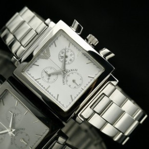 專櫃-阿瑪尼 時尚男士手錶 6針計時碼錶 全精鋼白面 AR-5316