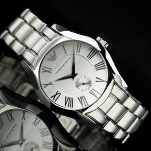 阿瑪尼 男士手錶 精鋼銀白面 小秒盤 女錶情侶對錶 AR-0647