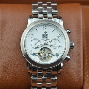百達翡麗白色錶盤進口全自動機械陀飛輪系列單日曆男士腕錶 有白盤和黑盤兩款