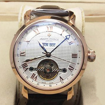 江詩丹頓羅馬刻度4針雙日曆藍寶石鏡面 陀飛輪男士金間腕錶