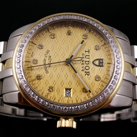 Tudor帝舵手錶 進口瑞士機芯單日曆 18K金鑲鉆機械男錶