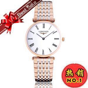 浪琴 玫瑰金錶殼白色錶盤羅馬數字刻度女錶 Longines024
