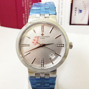 江詩丹頓手錶 3針日曆炫銀銀白底 超薄自動機械休閒男錶