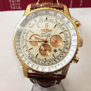 Breitling百年靈/ 18K金手錶 棕色皮帶 計時機械男錶
