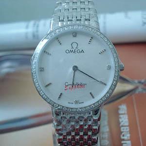 瑞士 歐米茄 蝶飛系列 黃金2針 鑲鑽 超薄 高檔情侶錶Omega065
