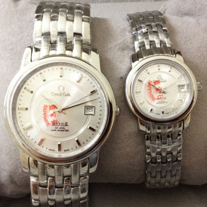 歐米茄情侶手錶白盤鋼帶OMEGA29341