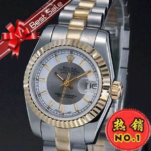 勞力士日誌型 原裝進口機芯18K包金雙色錶盤女錶R123G
