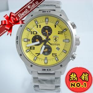 法拉利手錶Ferrari汽車錶 日本石英計時碼錶 運動男錶 黃色 夜光