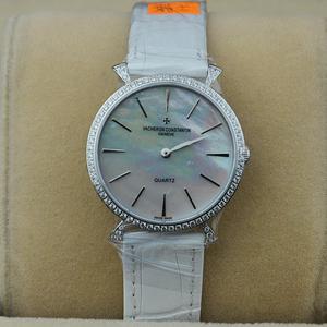 江詩丹頓Vc023450新款時尚貝殼面 瑞士石英女士腕錶 皮帶有多色
