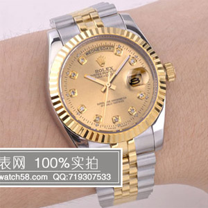 勞力士Rolex-日曆型系列 間金金面 夜光雙日曆手錶 男士機械錶