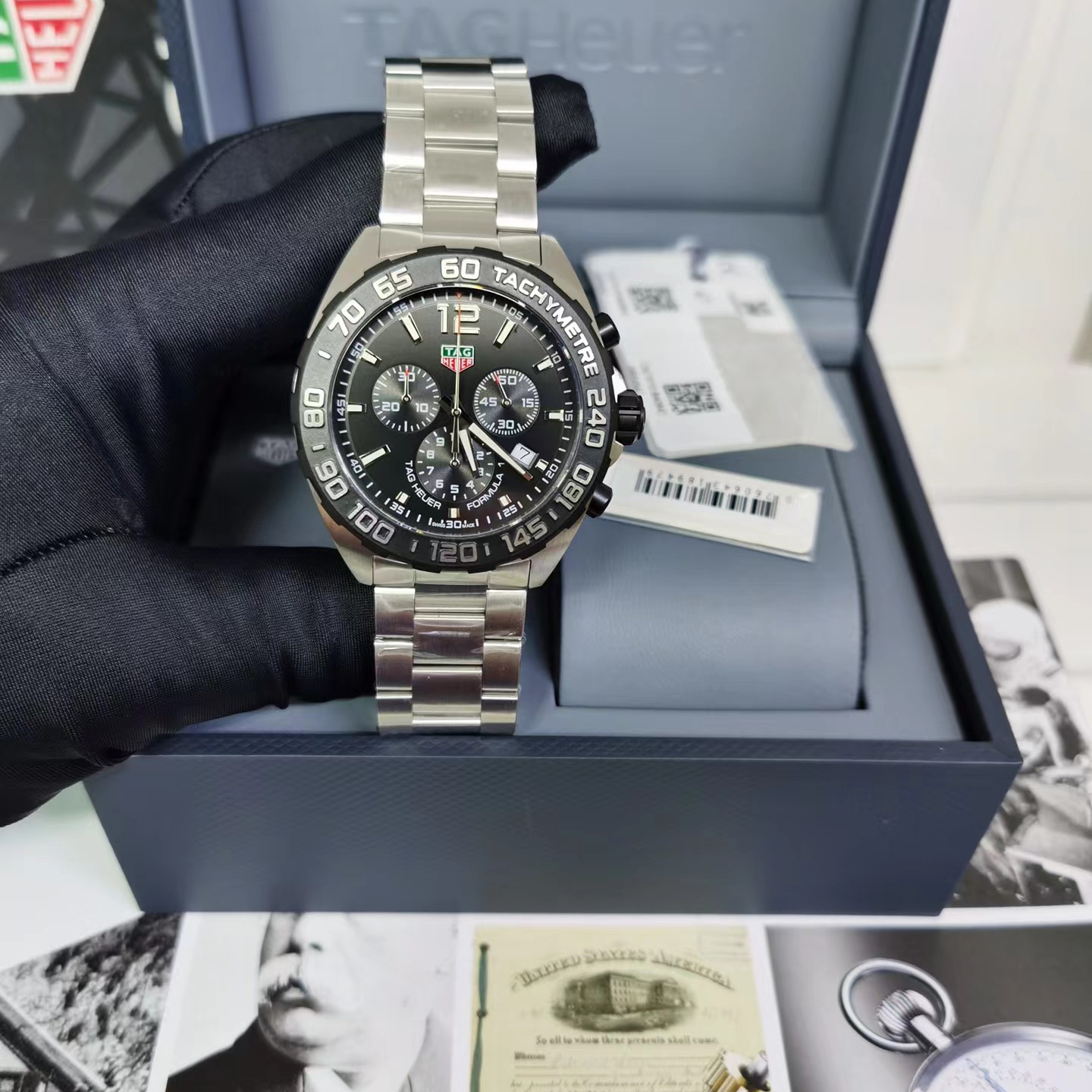 Original Tagheuer,泰格豪雅F1系列石英計時碼表，鋼帶款43mm表径